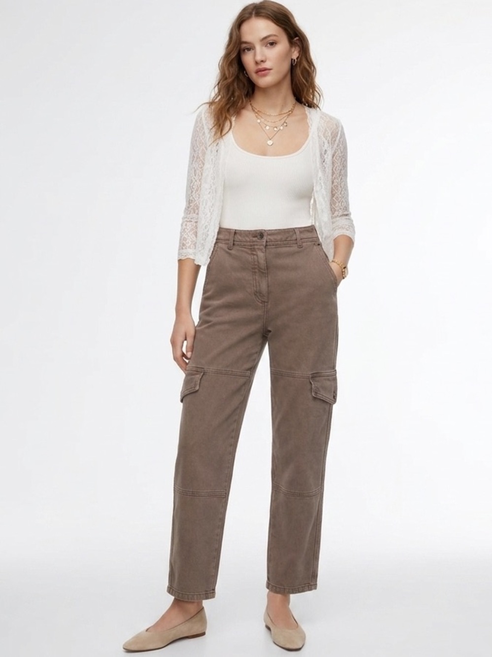 Aritzia Wilfred Free Brown Highrise Cargo Utility Pants Size 0 Cotton Blend